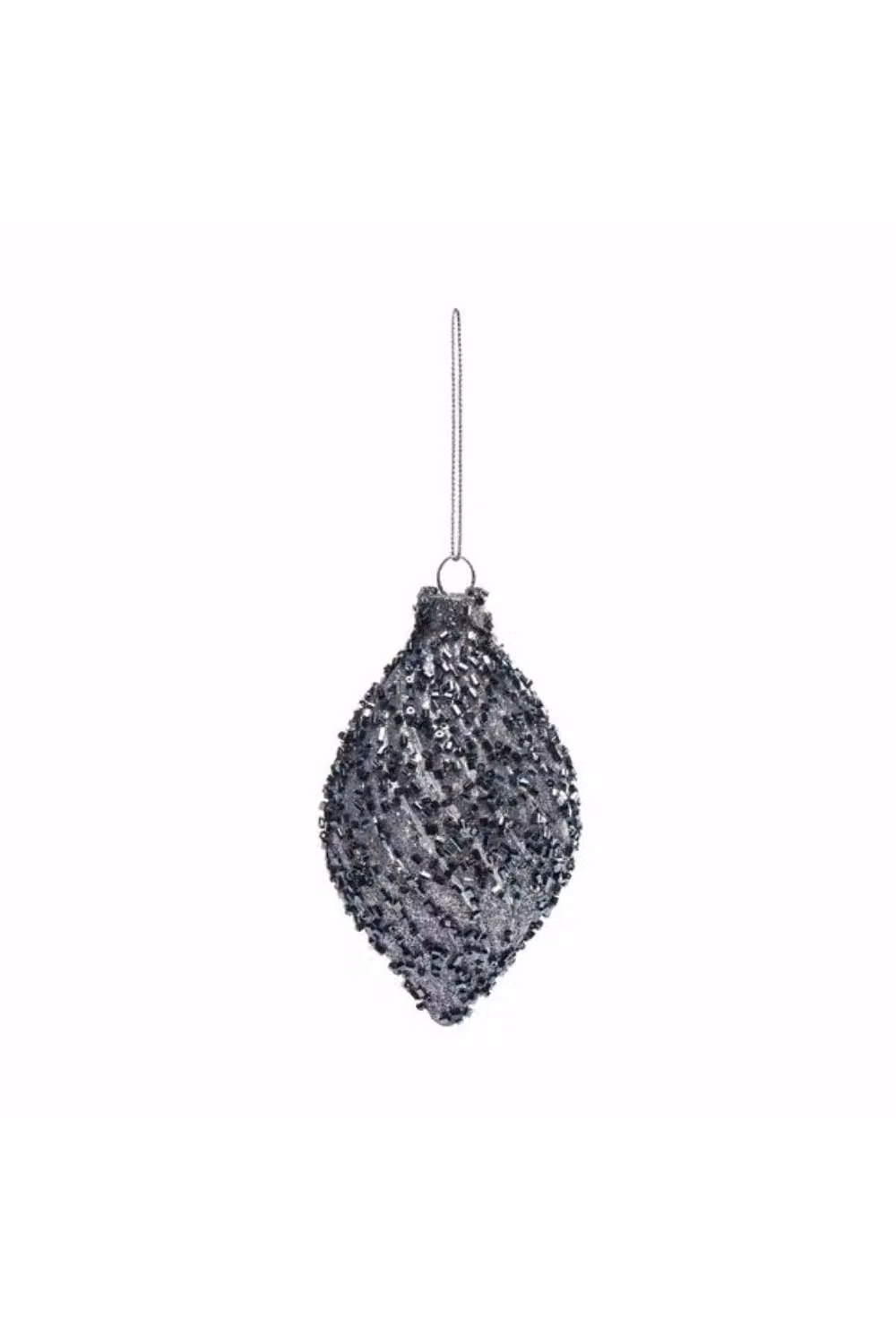 KDMD Midnight Blue and Grey Sequin Teardrop Glass Christmas Bauble 2 Pack, Diameter: 12 cm – 2