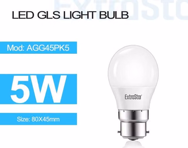 Livingandhome Pack of 5 5W LED B22 Globe Bulbs in Cool White 6500K
