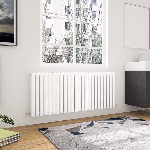 AicaBathroom Horizontal Oval Column Radiator in White, W: 141.6 cm, H: 60 cm