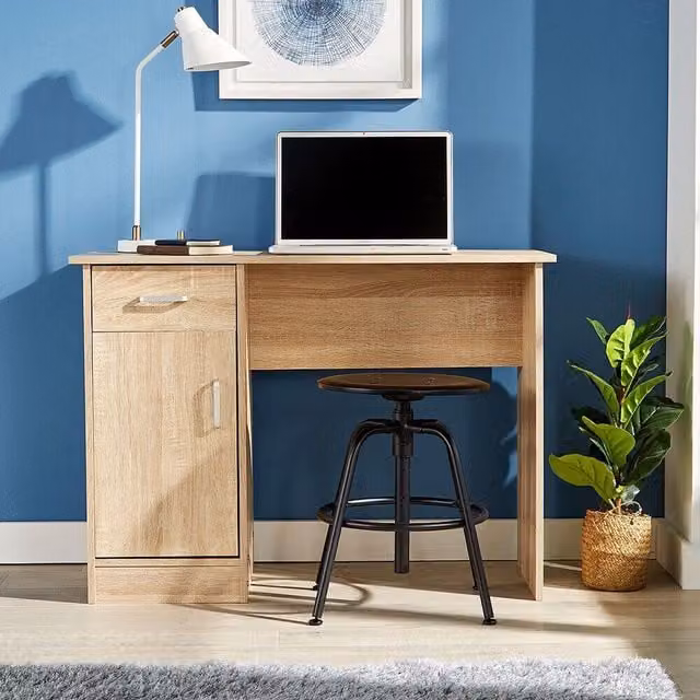 Home Source Tyler Single Pedestal Computer Desk with 1 Drawer in Oak Finish