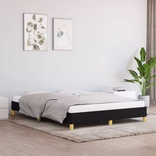 Berkfield Home Upholstered Fabric Bed Frame in Black, W: 135 cm, L: 190 cm
