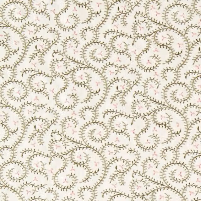 Clarke & Clarke Buta Floral Embroidered Cotton Fabric in Sage, Blush and White