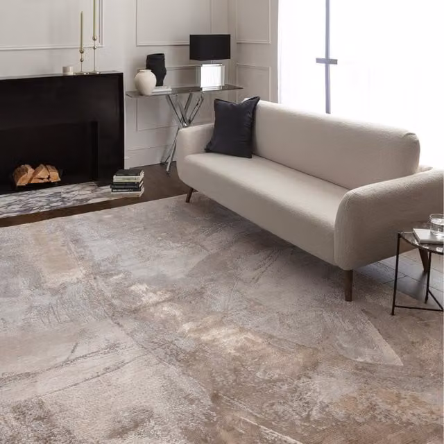 Furniturebox UK Zephyr Abstract Metallic Lustre Rug in Beige and Gold, W: 290 cm x D: 200 cm