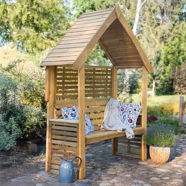 Primrose Brown Wooden 2 Seater Garden Bench Arbour with Open Sides