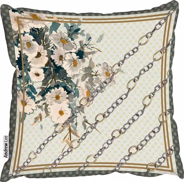 Benjamin Tate Design LTD Scarf and Chain Flowers Pattern Square Cushion, Green, W: 60 cm x D: 60 cm x H: 1 cm