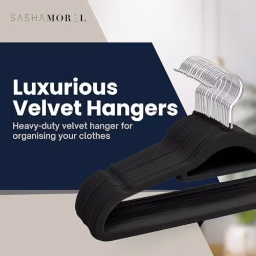 Sasha Morel 20 Pack Non-Slip Velvet Coat Hangers with Tie Organiser and Swivel Hooks in Black – 4