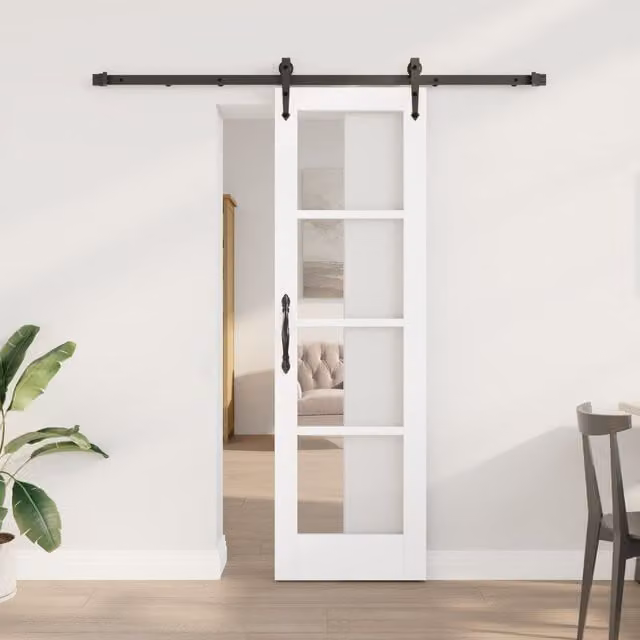 Berkfield Home Modern White Lacquered Solid Wood Pine Sliding Door with Hardware Set W: 61 cm, H: 198.5 cm