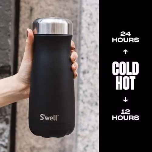 S'well Stainless Steel Triple-Layered Vacuum-Insulated Traveler Mug, Black, 470ml – 2