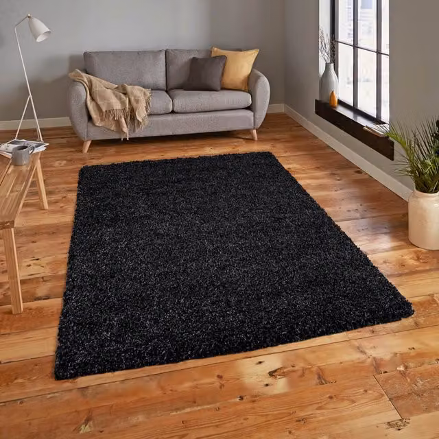 The Modern Rugs Everest Soft Fluffy Shaggy Rug in Black, Grey and Blue, W/D/H: 170 x 120 x 5 cm