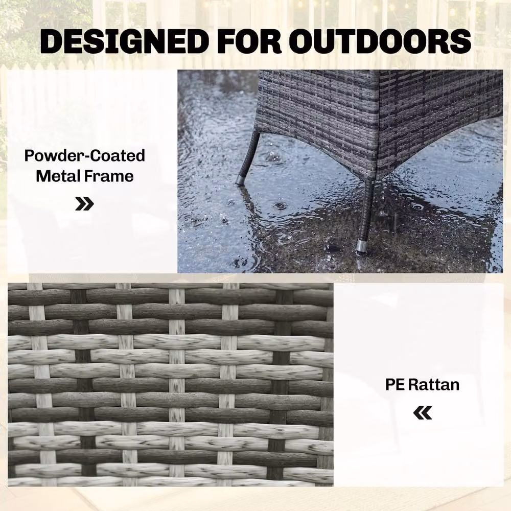 Outsunny 7-Piece Grey Rattan Garden Furniture Dining Set for 6 Adults – 6