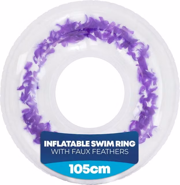 Splash! Inflatable Purple Feather-Filled Transparent Swim Ring, 105 cm