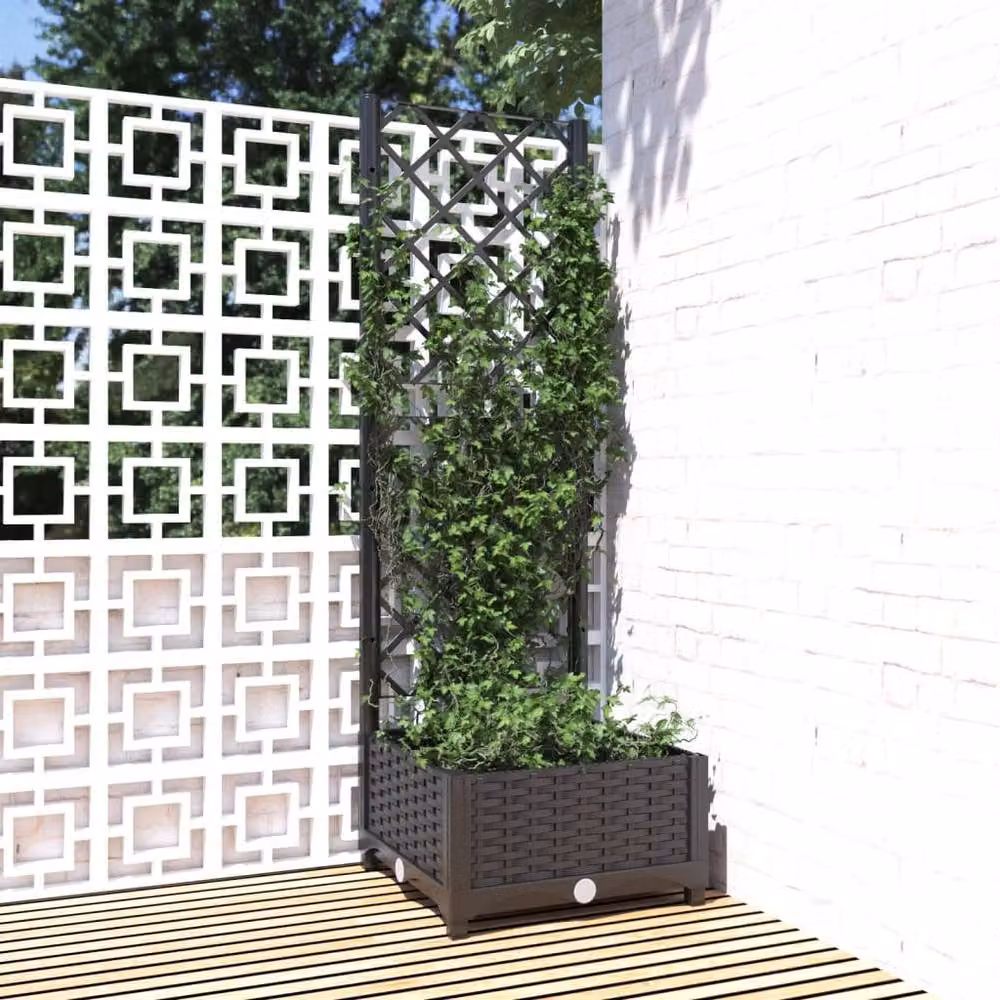 Berkfield Home Garden Planter with Trellis, Black, W/D/H: 40 x 40 x 121.5 cm – 2