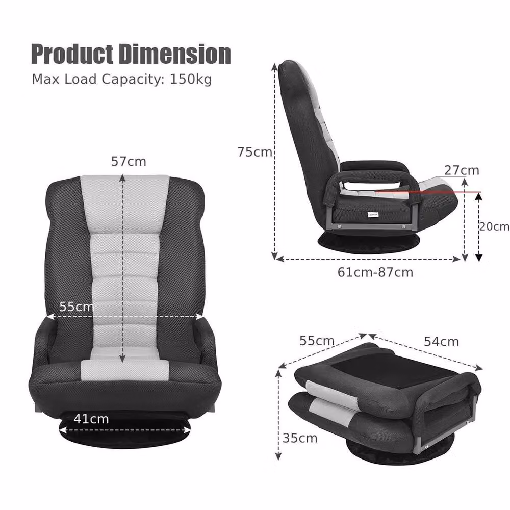 KORVIXA Adjustable Folding Floor Gaming Chair in Black – 2