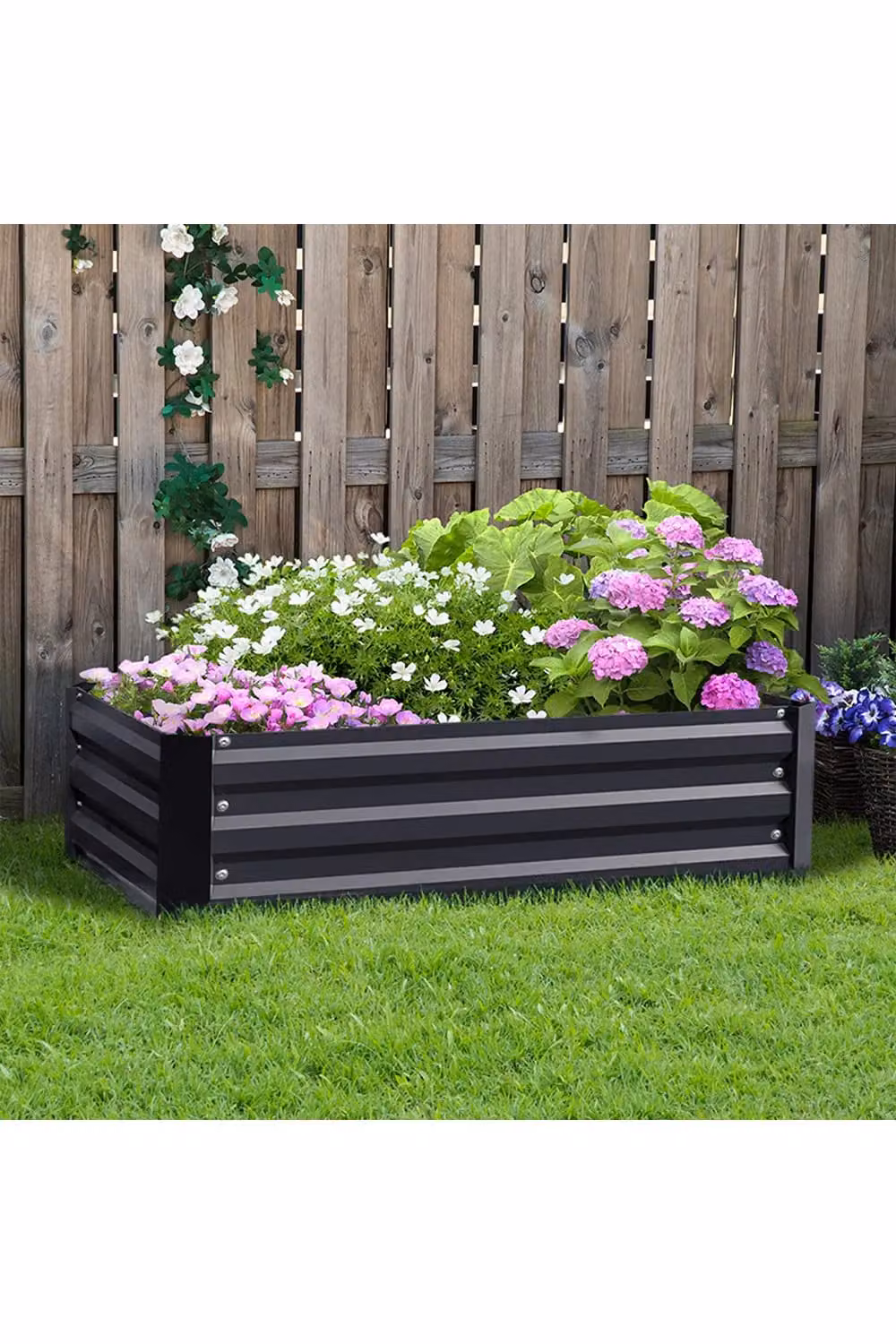 Living and Home Galvanised Steel Raised Garden Bed Planter Box in Black, W/D/H: 120 x 90 x 30 cm – 2