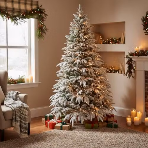 SHATCHI Luxury Designer Pre-Decorated Artificial Christmas Tree, Snow Covered, Green, Height: 150 cm – 4