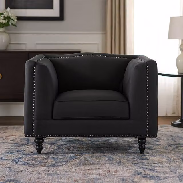 Orsina Feya Black Fabric Chair with Silver Stud Detail