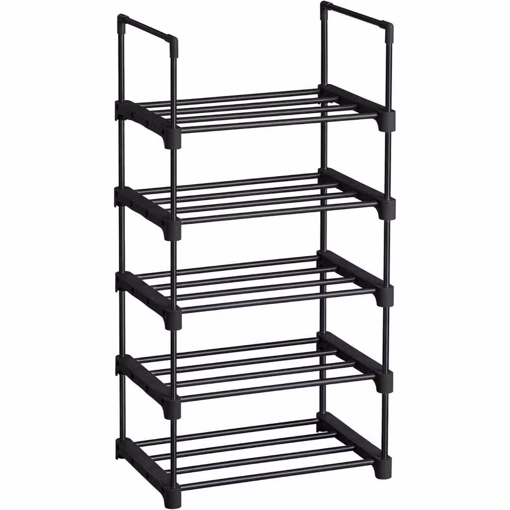 The Bazaarist 5 Tier Stackable Metal Shoe Rack with Adjustable Shelves, Black – 2
