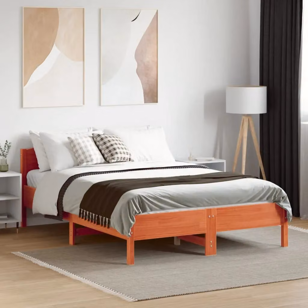 Berkfield Home Small Double Solid Wood Pine Bed Frame, Wax Brown, W/D/H: 120 x 190 cm – 2