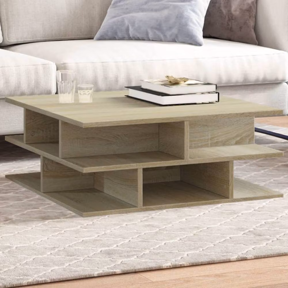 Berkfield Home Sonoma Oak Decorative Coffee Table in Beige, W/D/H: 70 x 70 x 29 cm – 2