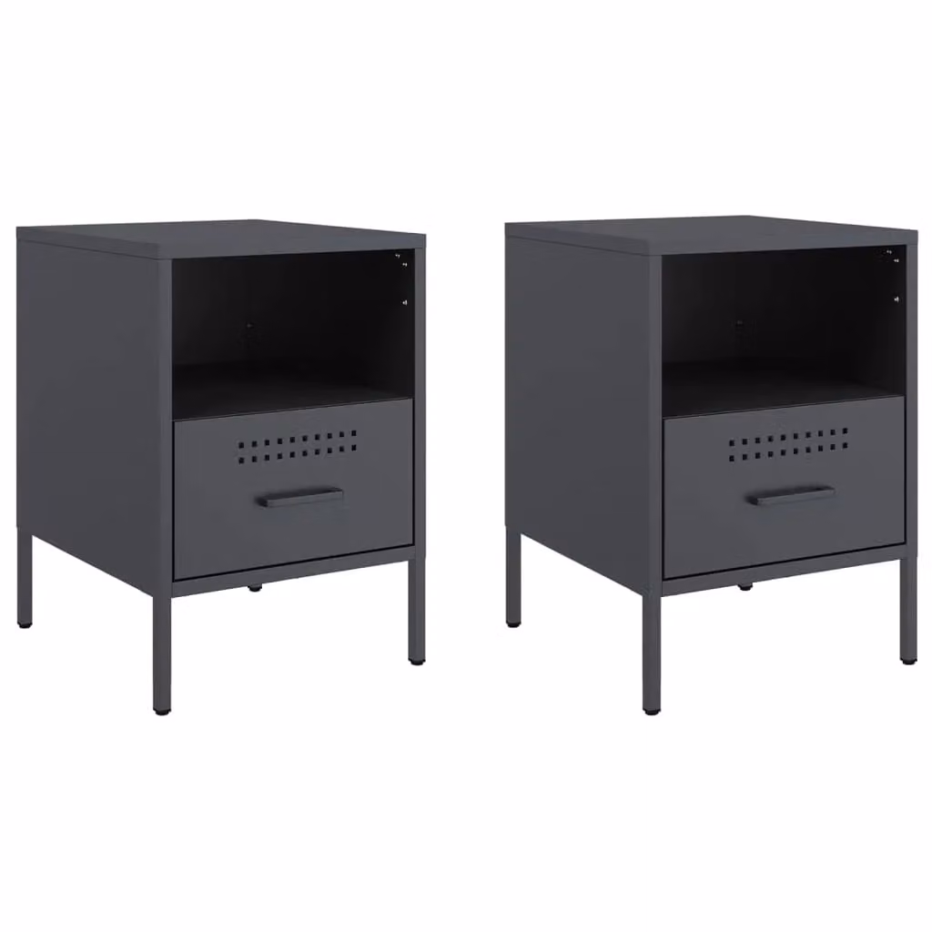 Berkfield Home Set of 2 Anthracite and Black Steel Bedside Cabinets, W/D/H: 36 x 39 x 50.5 cm – 1