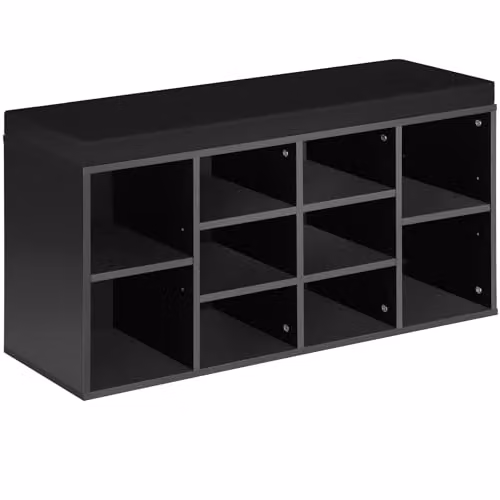 tectake Shoe Rack Max in Black with Adjustable Shelves and Fabric Seat Cushion