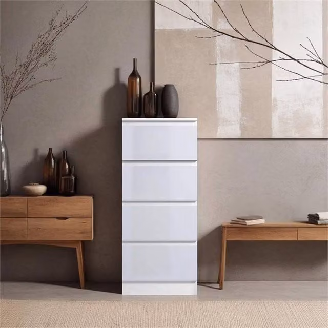 VOGREX White Glossy 4 Drawer Chest of Drawers for Bedroom Storage – 1
