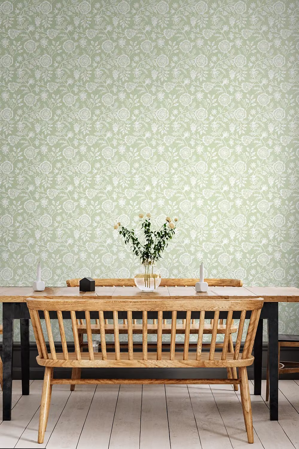 Hoopla Walls Evelyn Trail Pear 10m Wallpaper in Green and White Floral Botanical Design – 2