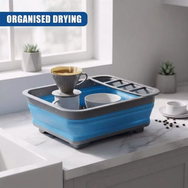 EONLION Blue Foldable Silicone and Plastic Dish Drying Rack, Width: 100 cm – 1