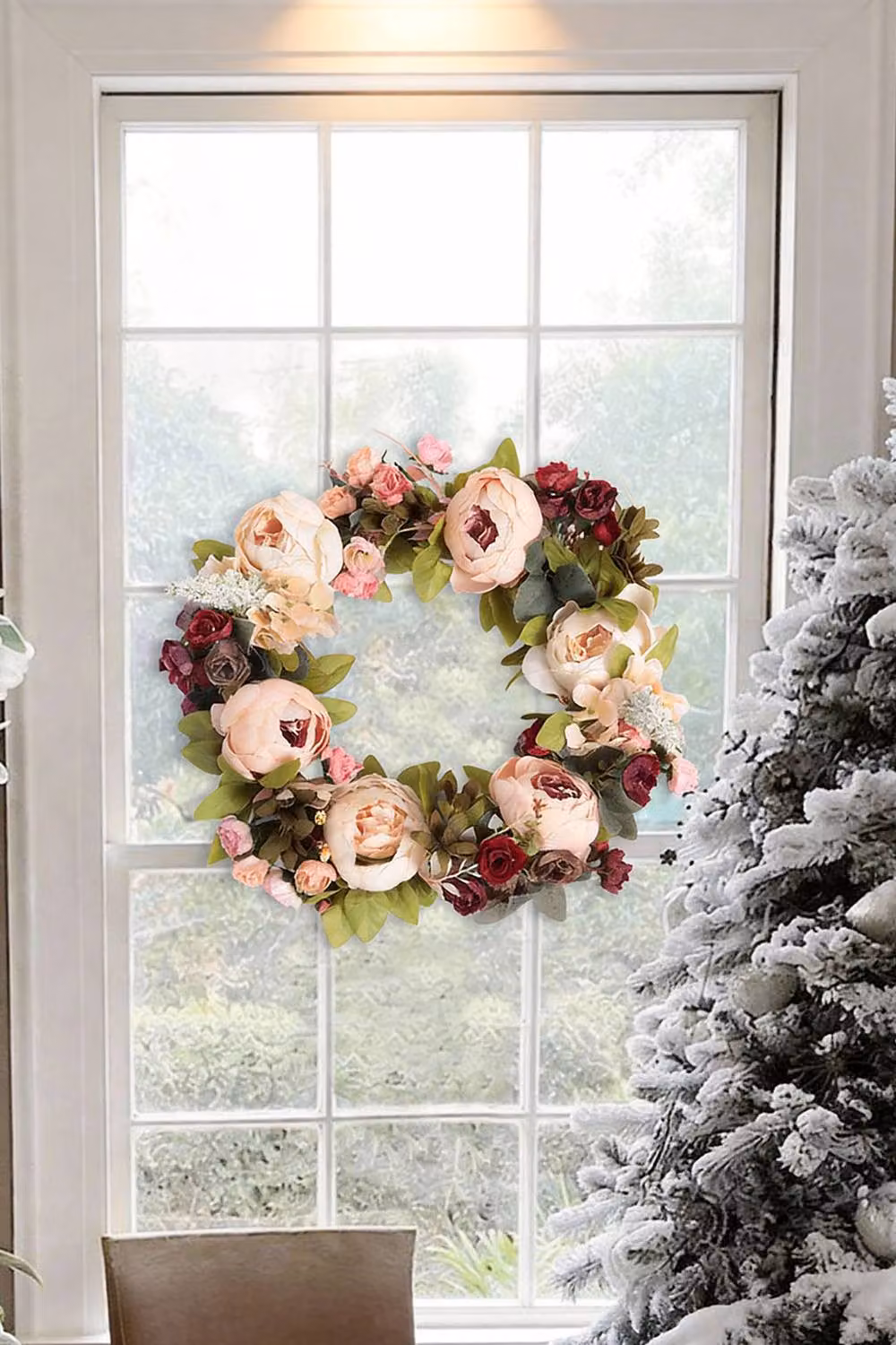 Living and Home Pink Artificial Peony Mixed Flower Wreath, Diameter: 45 cm – 2