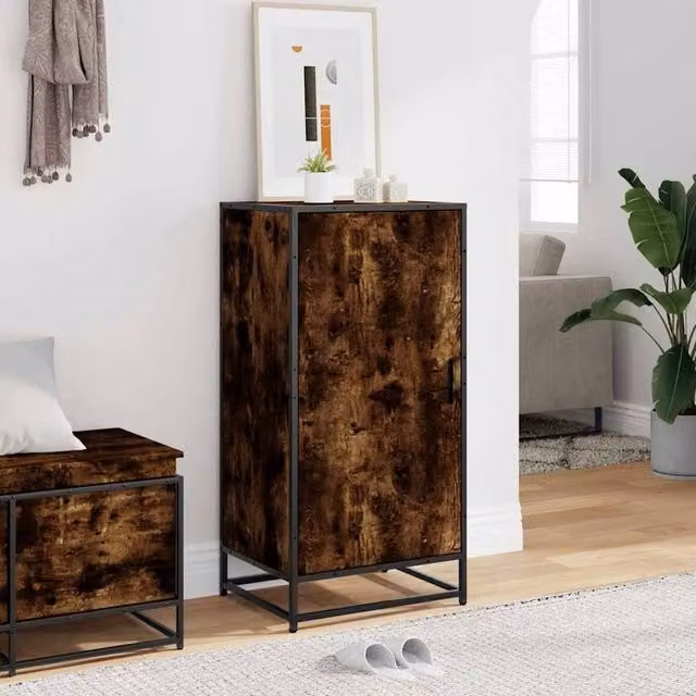Berkfield Home Smoked Oak Shoe Rack in Brown, W/D/H: 48 x 38 x 97.5 cm