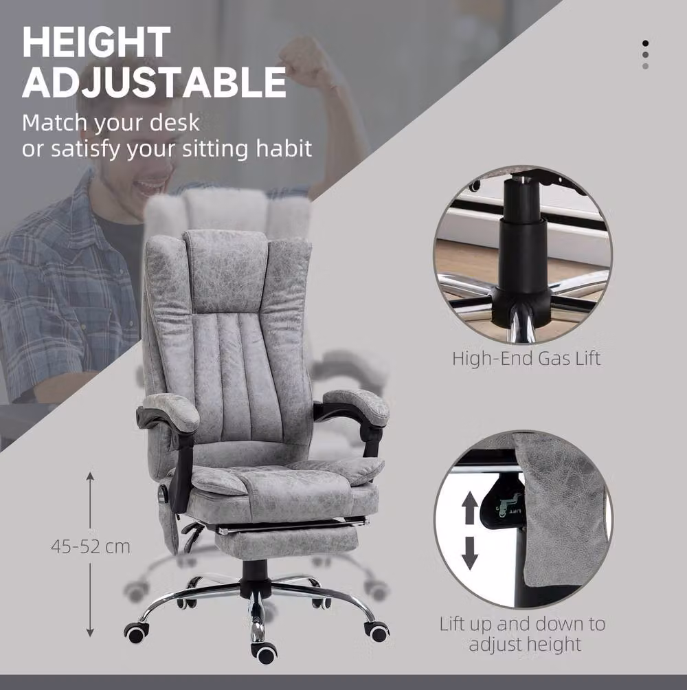 STILVORA Grey Microfibre Executive Office Chair with Massage and Heat Functions – 3