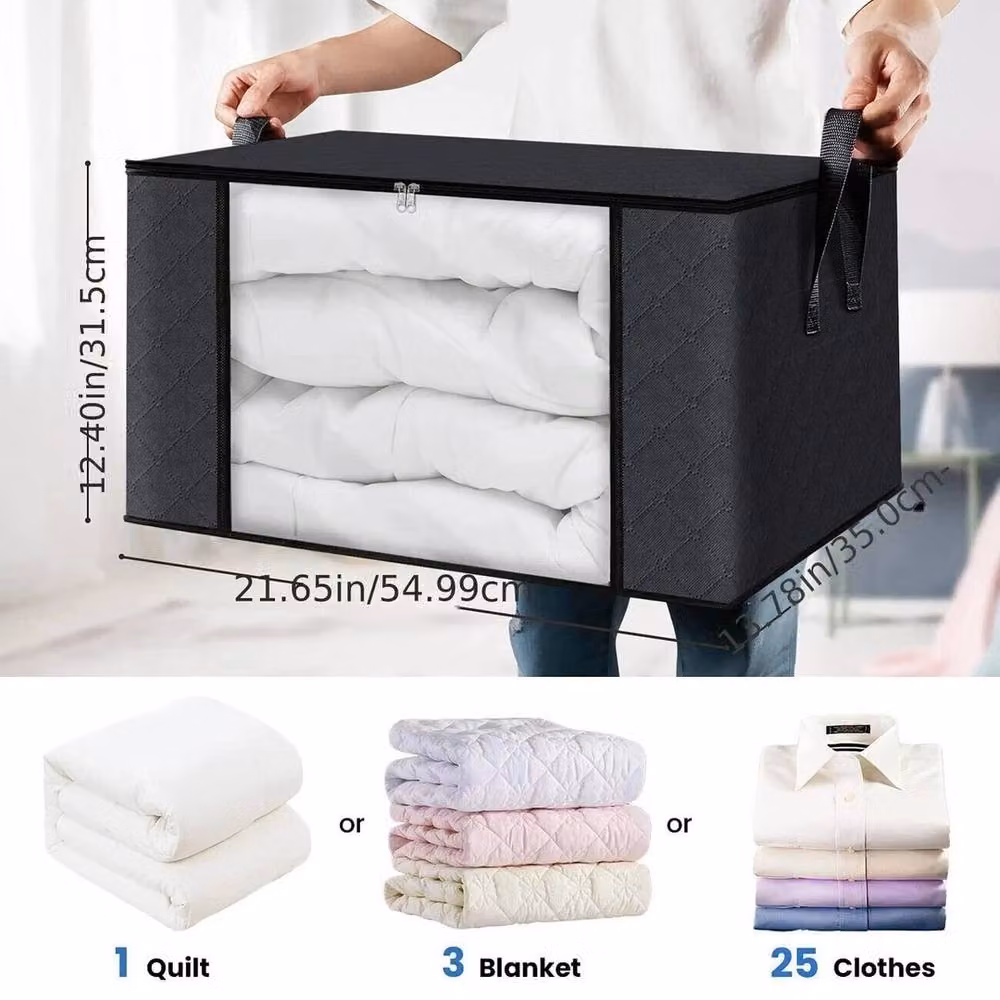 EONLION 4 Pack Large Capacity Foldable Clothes Storage Bags in Black, W/D/H: 50 x 50 x 50 cm – 2