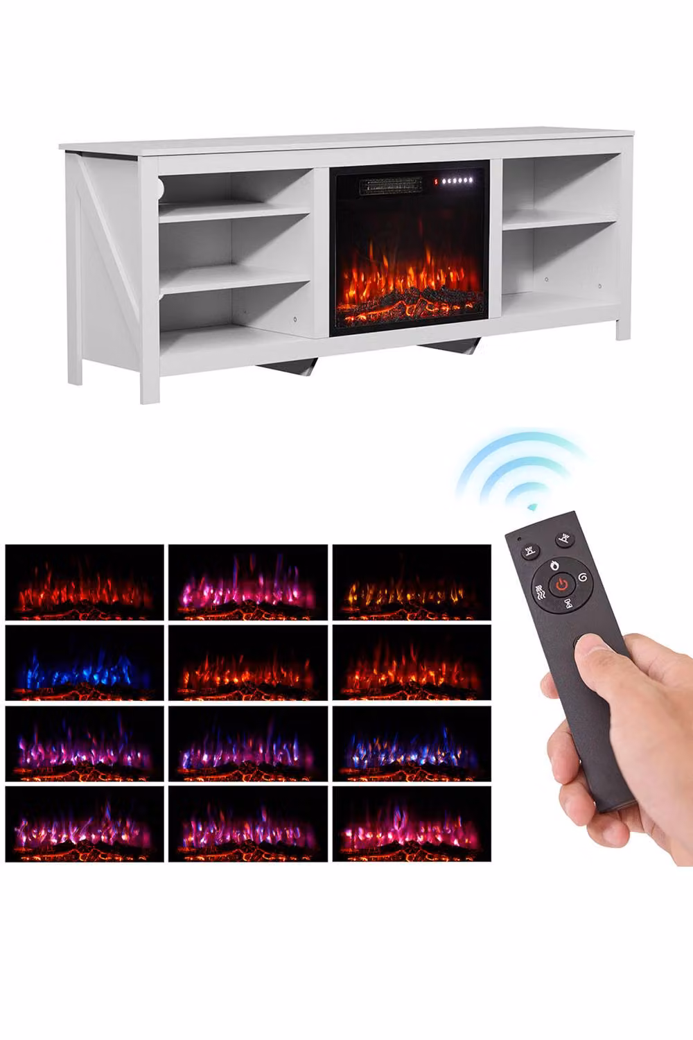 Living and Home White Electric Fireplace TV Stand with Remote and 12 Flame Colours – 3