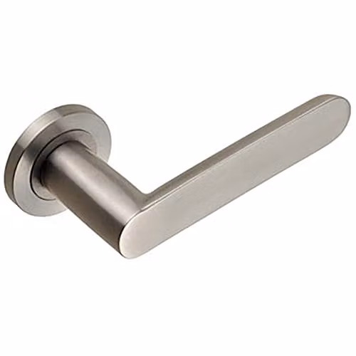 Loops Pair of Flat Faced Straight Handle on Round Rose in Brushed Satin Steel, Silver