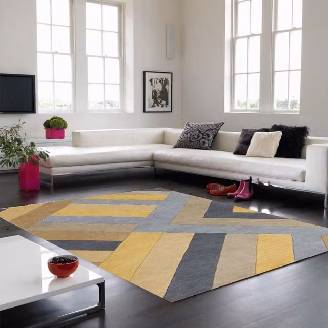 The Rug Shop UK Yellow Geometric Wool and Cotton Rug, W: 160 cm, D: 230 cm – 1