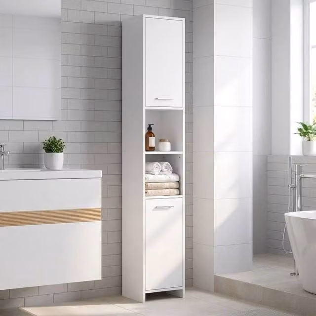 STILVORA Modern White MDF Freestanding Storage Cabinet with Hinged Doors and Internal Shelves – 1