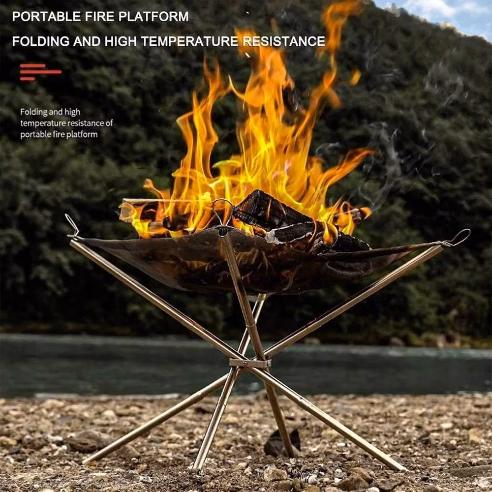EONLION Portable Folding Stainless Steel Fire Pit in Silver, Diameter: 100 cm – 4