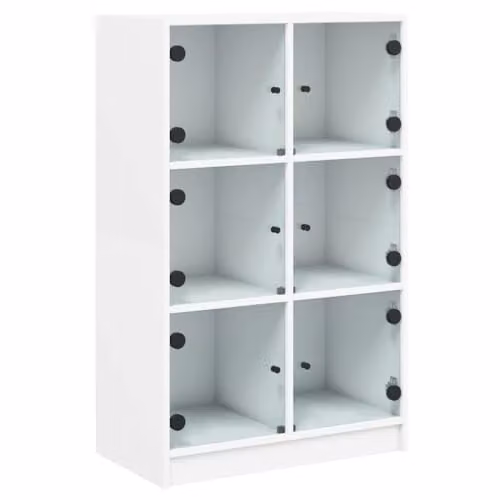 vidaXL Modern Highboard with Hinged Doors in White MDF, W/D/H: 68 x 37 x 109 cm