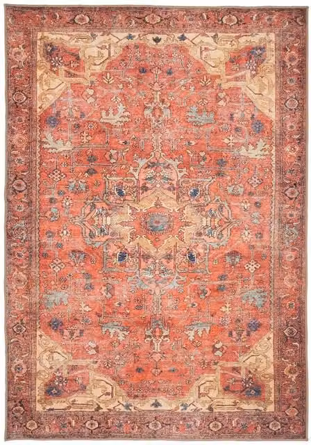 Kukoon Gold Terracotta Distressed Persian Style Soft Pile Area Rug, W: 60 cm, L: 240 cm – 1