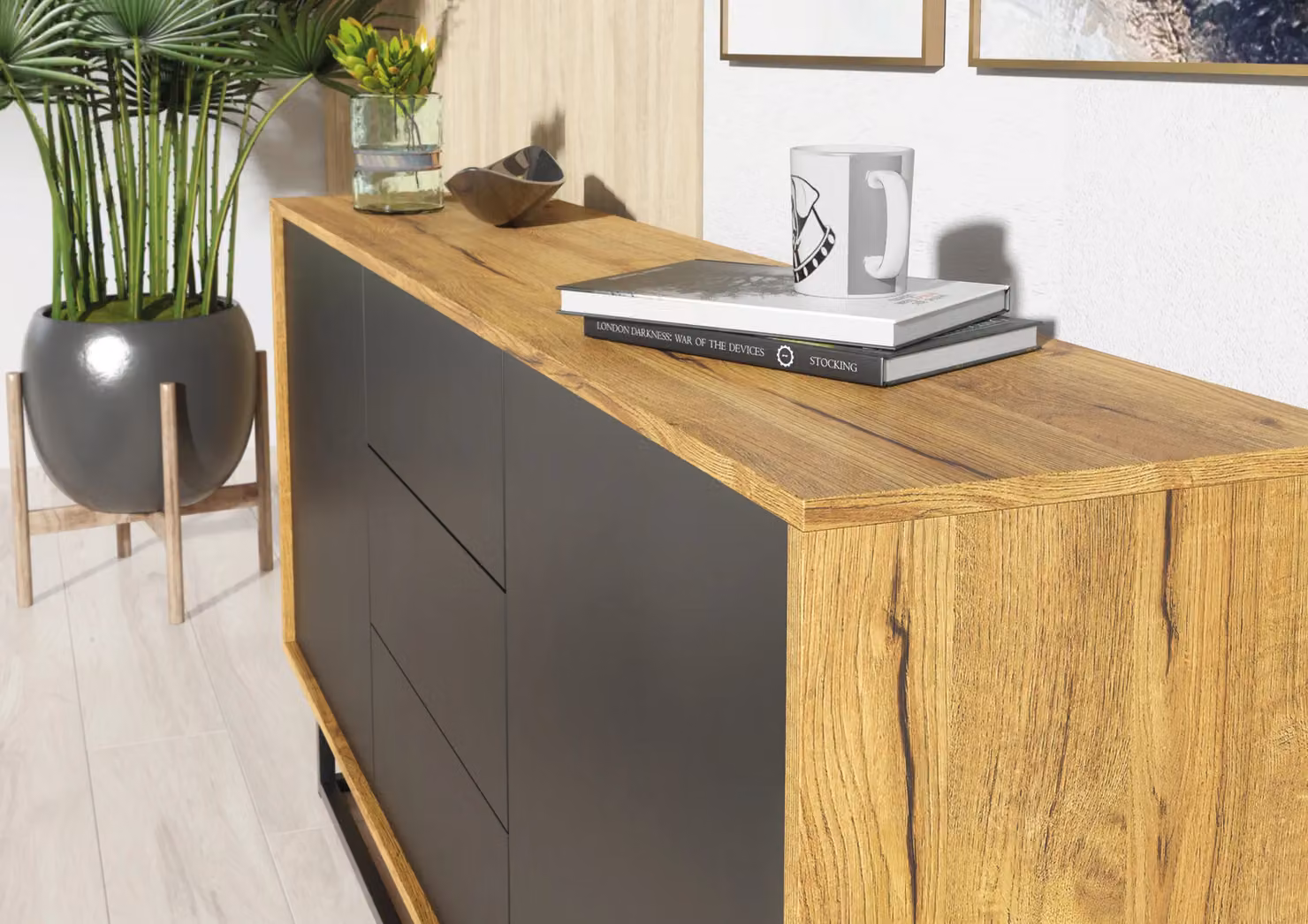 Mex Furniture LTD Industrial Loft Style Sideboard in Black and Multicolour, W: 140 cm, H: 80 cm, D: 35 cm – 3