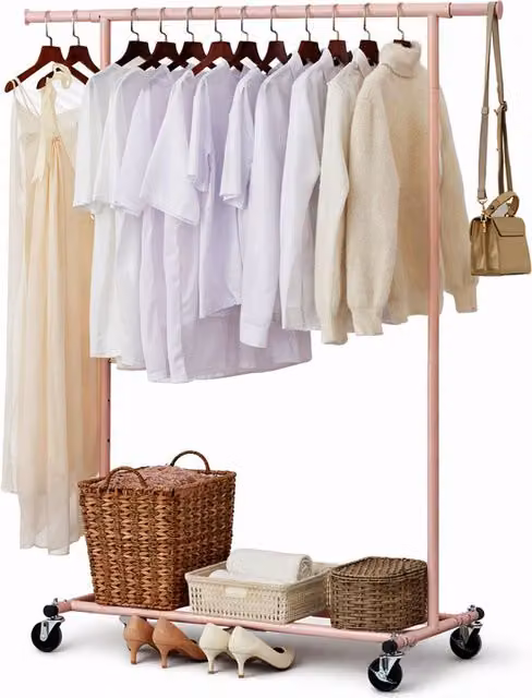 House of Home Heavy Duty Pink Metal Clothes Rail with Adjustable Width and Height, W/D/H: 160 x 45 x 132 cm