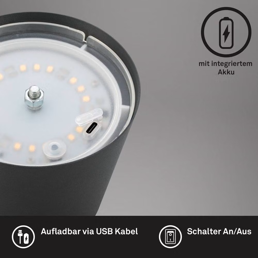 Briloner Set of 2 Rechargeable LED Table Lamps, Dimmable and Height-Adjustable, Anthracite, H 36 x W 10.5 cm – 3