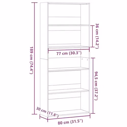 vidaXL Artisan Oak Book Cabinet in Brown, W: 80 cm, D: 30 cm, H: 189 cm – 2