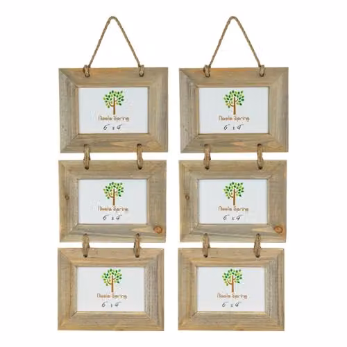 Nicola Spring Rustic Wooden Hanging 3-Photo Frames, Brown, Pack of 2, Fits 10 x 15 cm – 1