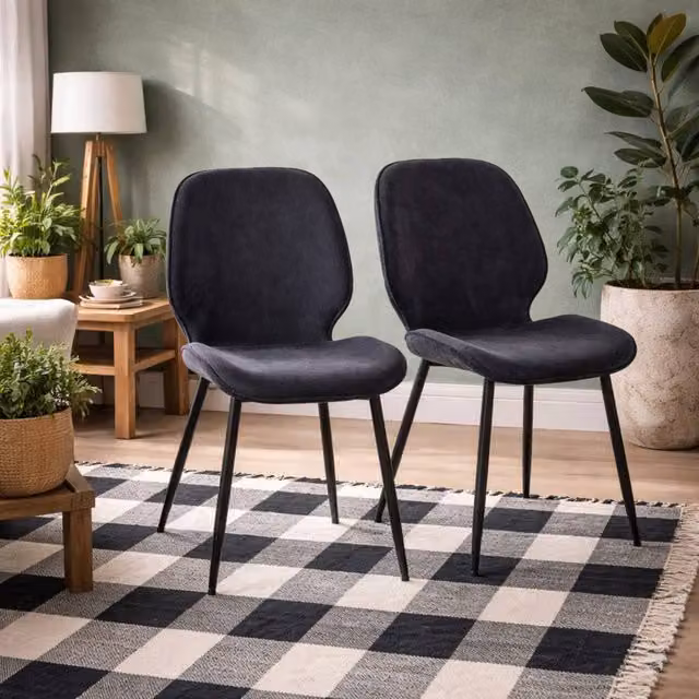 Wyld Haus Set of 4 Larkwood Anthracite Corduroy Dining Chairs in Grey