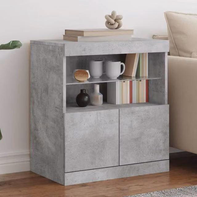Berkfield Home Modern Sideboard with Integrated LED Lights in Grey, W/D/H: 60 x 37 x 67 cm