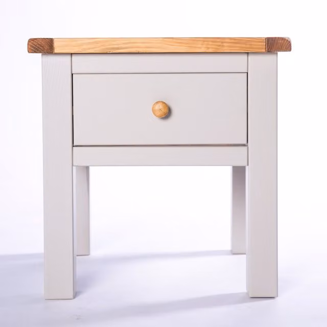 Cabinet Bits Argenta 1 Drawer Lamp Table in Light Grey and Waxed Pine, W/D/H: 53 x 53 x 53 cm
