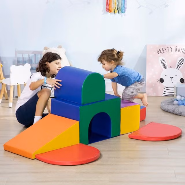 HOMCOM 7-piece Kids Soft Play Foam Set, Multicoloured Stacking and Climbing Set