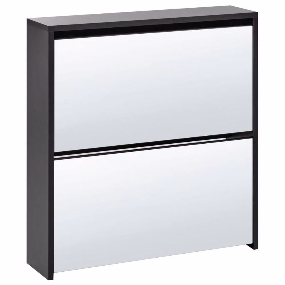 Wyld and Coco Black Shoe Storage Cabinet with Mirror Fronts and 2 Tilting Compartments – 2