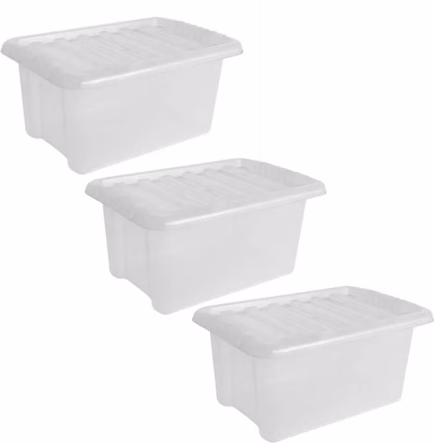 Marco Paul Stackable Clear Plastic Storage Boxes, 14L, Pack of 3